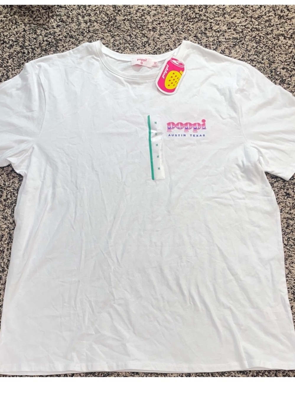 Poppi Y2K Oversized White Logo T‑Shirt with Pink Accent Size L | NWT